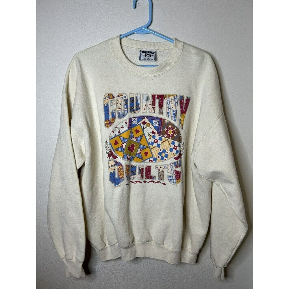Lee Cotton Blend Country Quilts Crew Neck Size Xl CTM 12470 Made In USA